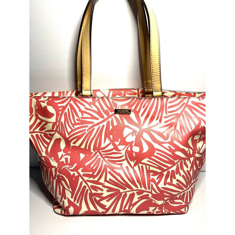 Kate Spade tote coral leaf pattern